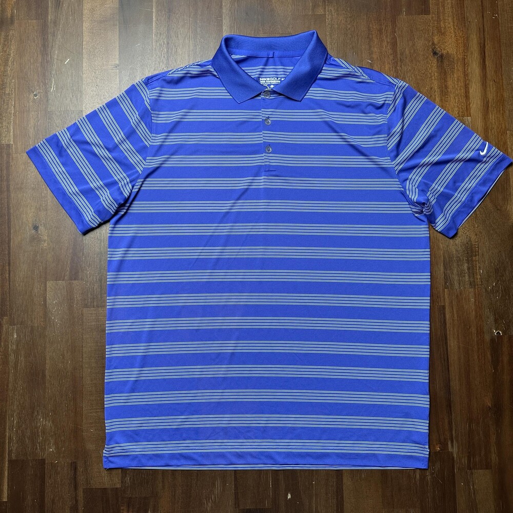 Nike Golf Polo Shirt Mens XL Blue Dri-FIT Tour Performance Striped 452505-518